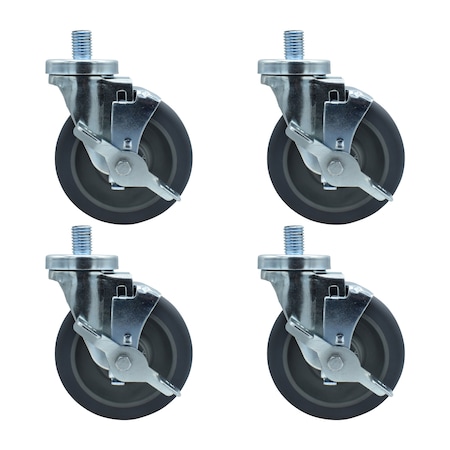 Bk Resources 5-inch Threaded Stem Casters, Gray Rubber Wheels, Top Lock Brake, 300lb Capacity, 4PK 5SBR-6ST-GR-PS4